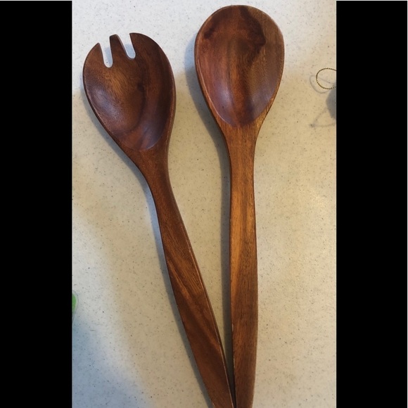 Vintage VTG BIG Wood Salad Fork and Spoon 12” Dining Kitchen Decorative - Picture 1 of 3